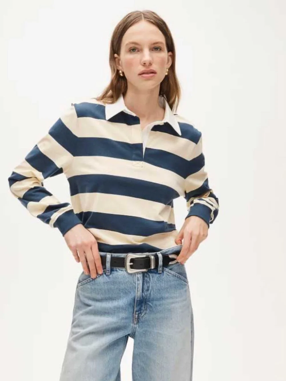 New M J.Crew boyfriend jersey rugby longsleeve polo shirt in Ocean Candlelight